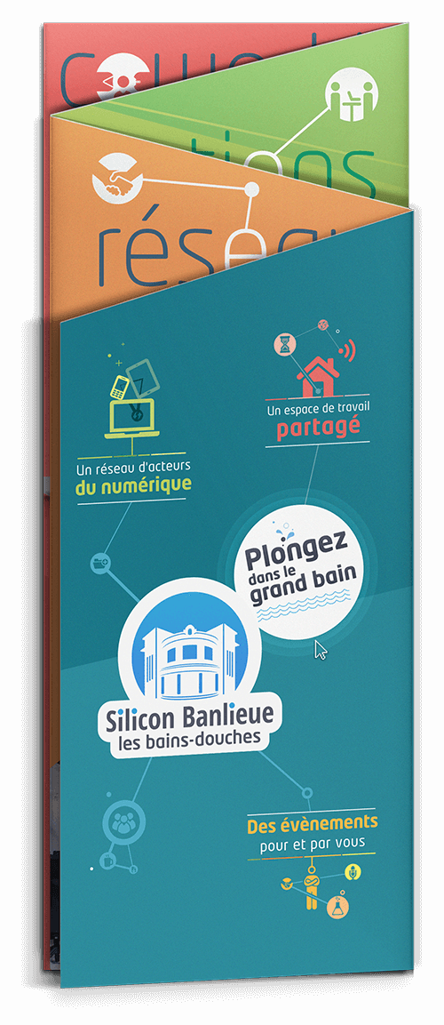 benjamin lecoq graphiste paris - logo identité visuelle de silicon banlieue 'les bains douches' leaflet de présentation